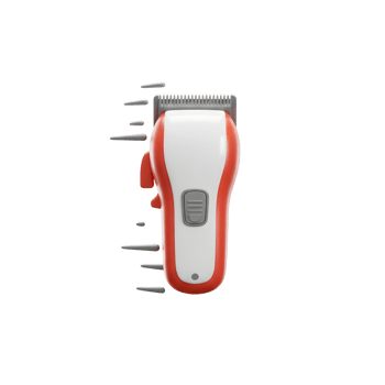 Sleek red and white hair clipper, ready for a precise cut. Sharp blades, simple controls. Modern and efficient. png