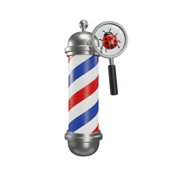A classic barber pole gets a whimsical twist A ladybug is magnified, adding a touch of playful charm to this detailed 3D scene. png