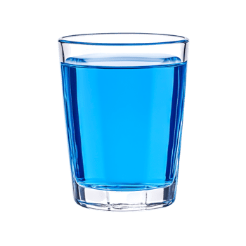 Clear glass with blue liquid on for beverage concepts png