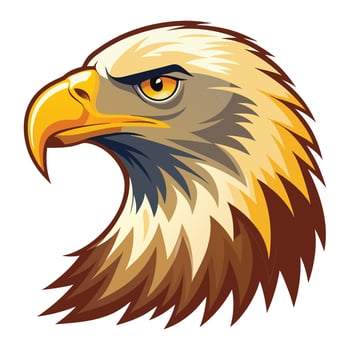 an eagle head with a yellow beak and brown feathers vector