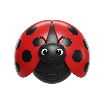 A charming 3D rendering of a ladybug Its shiny red shell, dotted with black spots, and a sweet smile make it irresistibly cute. png