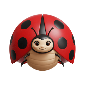 Meet this charming ladybug Its big eyes and cute smile bring joy. A delightful 3D rendering with vibrant colors and a friendly mood. png