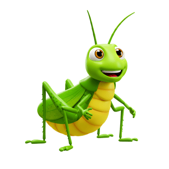 A happy green grasshopper smiles, its bright body and long legs making it charming. Fun, playful, and friendly png