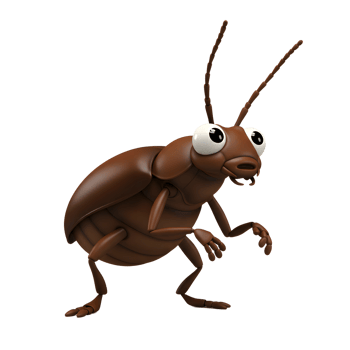 A charming cartoon beetle, rendered in 3D, stands poised with curious, large eyes. Its smooth, brown body and expressive features create a friendly and playful mood. png