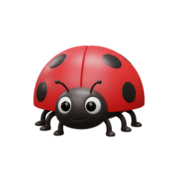 A charming 3D cartoon ladybug smiles, its shiny red shell dotted with black, against a bright white background. Joyful and friendly png