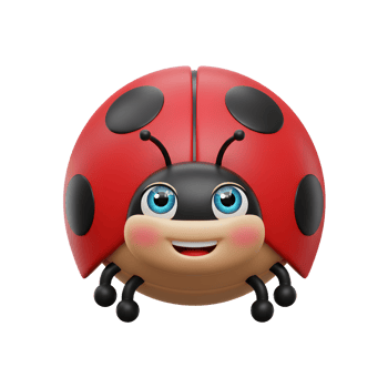 A happy ladybug smiles warmly Its shiny red shell and big blue eyes create a joyful, cartoonish charm. Perfect for kids png