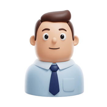 A cheerful cartoon businessman smiles warmly. His light blue shirt and dark tie contrast nicely against his skin tone in this friendly 3D illustration. png
