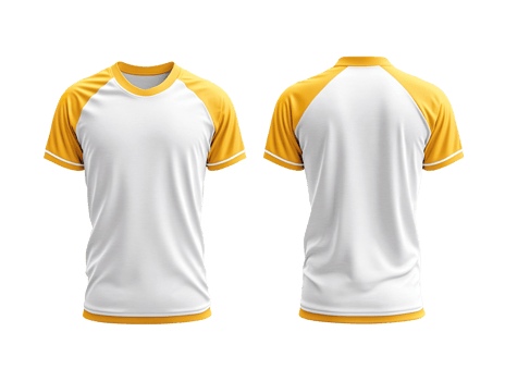 white and yellow sports jersey mockup, front and back view isolated on a transparent background png