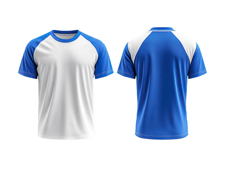 white and blue sports jersey mockup, front and back view isolated on a transparent background png