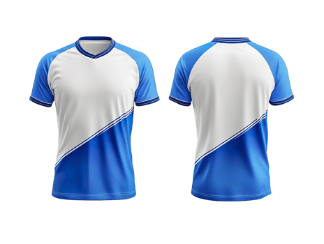 white and blue sports jersey mockup, front and back view isolated on transparent background png