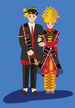 Batak Mandailing Traditional Wedding hijab with Sumatra Indonesia Songket Bridal Attire in a Romantic Setting vector