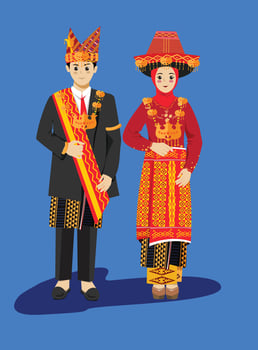 Batak karo hijab Traditional Wedding Hijab with Sumatra Indonesia Songket Bridal Attire vector