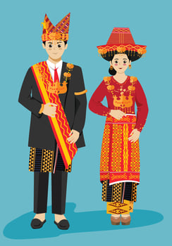 Batak karo Traditional Wedding Hijab with Sumatra Indonesia Songket Bridal Attire vector