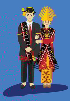 Batak Mandailing Traditional Wedding with Sumatra Indonesia Songket Bridal Attire in a Romantic Setting vector