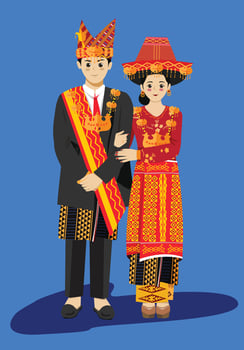 Batak karo Traditional Wedding with Sumatra Indonesia Songket Bridal Attire in a Romantic Setting vector