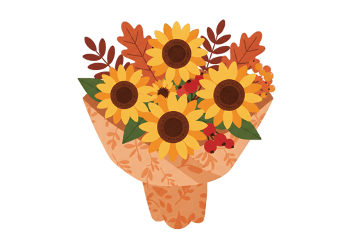 Autumnal Bouquet Of Sunflowers And Leaves png