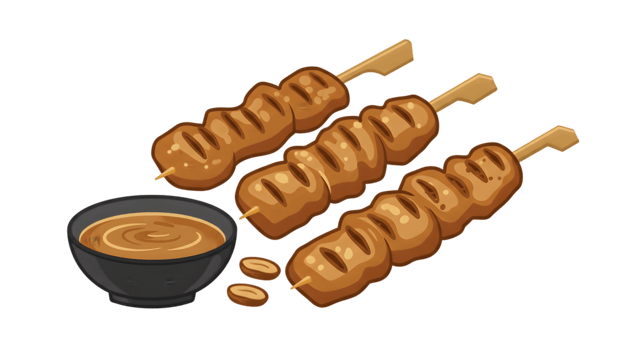 Pixel Art Illustration Of Grilled Satay Skewers With Peanut Sauce png