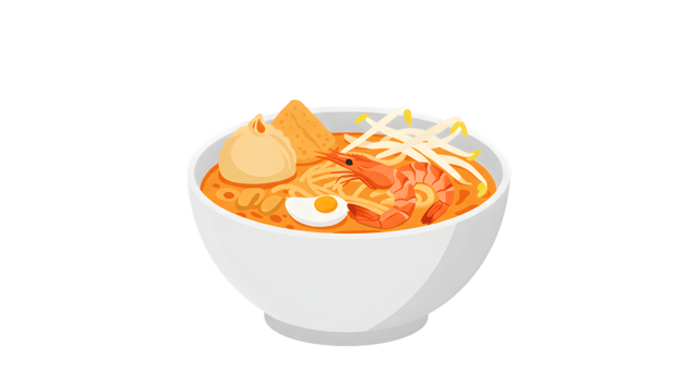 Pixel Art Illustration Of Malaysian Curry Noodle Soup In White Bowl png