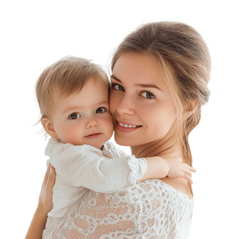 Young good looking mother carry cute kid isolated on transparent background png