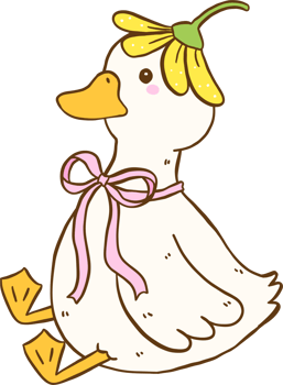 Cute White Duck with Pink Bow Sitting Spring Animals Cartoon Doodle Hand Draw png