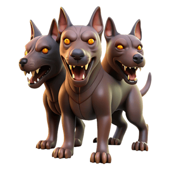 magnificent artistic Cerberus, three-headed dog, guarding underworld, 4K png