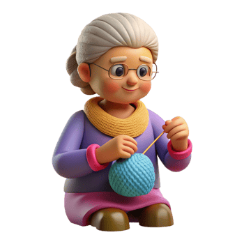 vibrant creative Content elderly woman knitting premium png