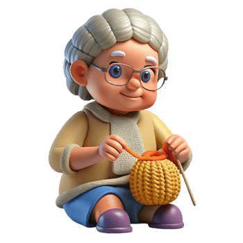 vibrant abstract Content elderly woman knitting high resolution png