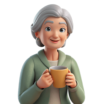 impressive classic Relaxed elderly woman drinking tea detailed png