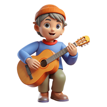 dramatic rustic Musical child playing a guitar authentic png