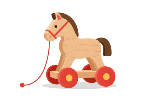 Wooden Toy Horse With Red Wheels png