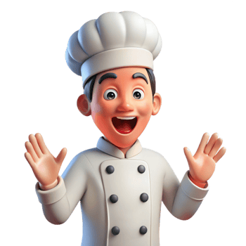 dramatic minimalist Excited chef in white uniform detailed png