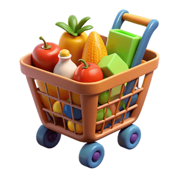 dramatic traditional Shopping cart full of groceries high resolution png
