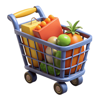 wonderful vintage Shopping cart full of groceries professional png