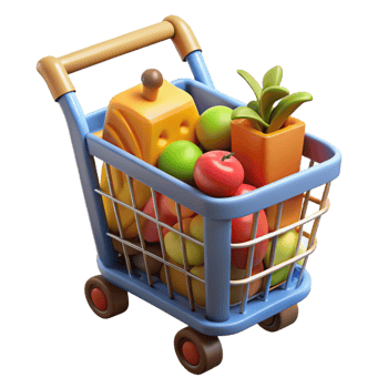 magnificent minimalist Shopping cart full of groceries professional png