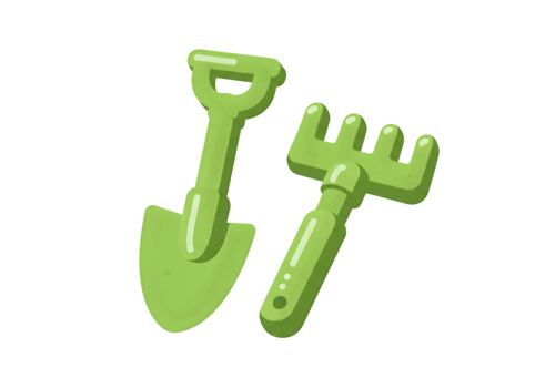 Two Pastel Green Garden Tools png