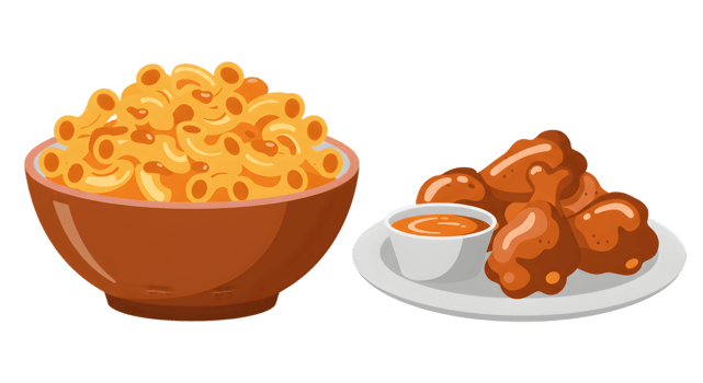Macaroni And Cheese And Chicken Wings Dish Illustration png