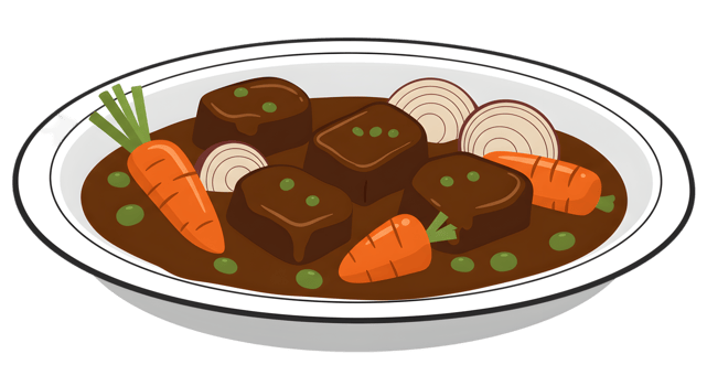 Pixelated Beef Stew In Dish With Carrots And Peas png