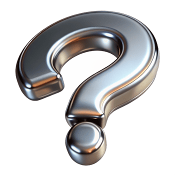 stunning contemporary A question mark, made of polished metal, high resolution png