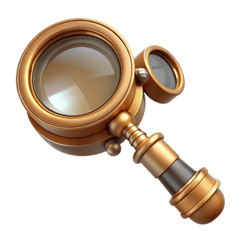 vibrant vintage Steampunk monocle with a brass frame and a magnifying glass 4K png