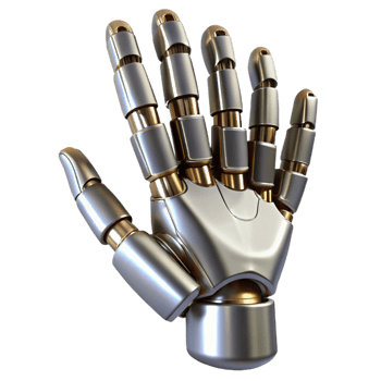 stunning contemporary A robot hand, metallic and articulated, premium png