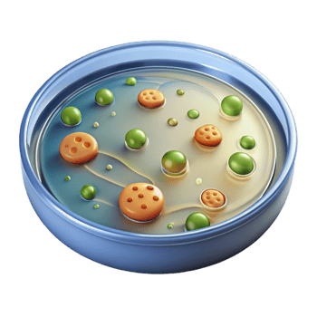 vibrant artistic A petri dish with bacterial colonies, detailed png