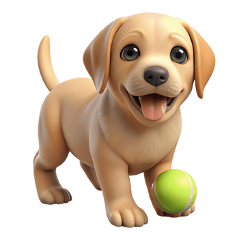 serene contemporary A Labrador Retriever puppy playing with a tennis ball, 4K png
