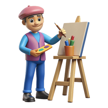 vibrant abstract Creative artist painting on canvas implied, not shown 4K png