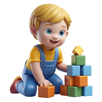 vibrant traditional Playing toddler with building blocks implied, not shown high resolution png