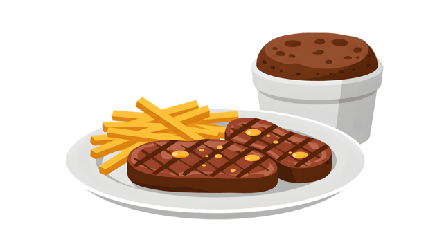Pixel Art Illustration Of Grilled Steak With Fries And Dessert png