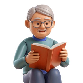 dramatic abstract Relaxing senior citizen reading a book detailed png