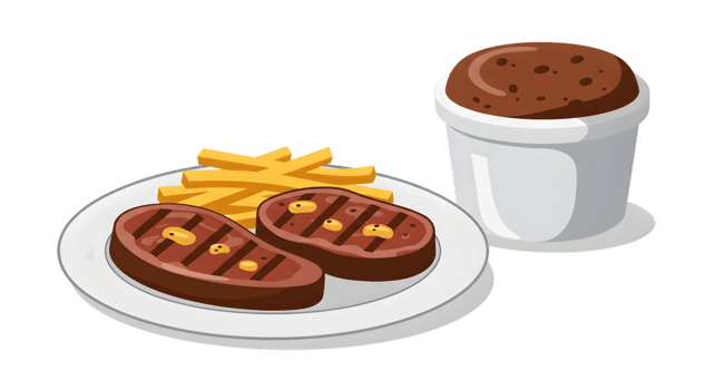 Grilled Steak With Fries And Dessert png