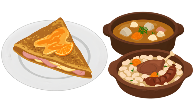 French Food Illustration Croque Monsieur And Cassoulet png