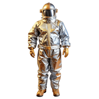 Metallic Gold and Silver Protective Suit with Helmet and Boots png