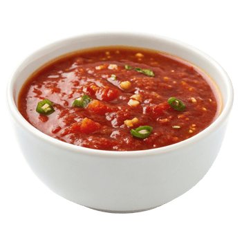 Delicious Homemade Red Salsa in a White Bowl A Spicy and Flavorful Tomato Based Dip Perfect for Nachos Tacos or any Mexican Dish png